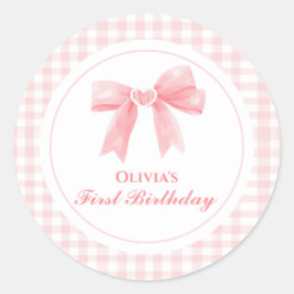 Roze strik preppy Coquette 1e verjaardag Ronde Sticker