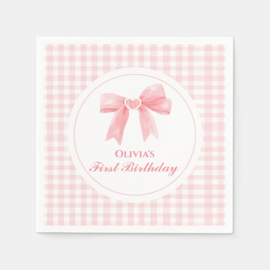 Roze strik preppy Coquette 1e verjaardag Servet (Voorkant)