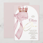 Roze Strik Prinses 1e Verjaardag Kaart (Voorkant / Achterkant)