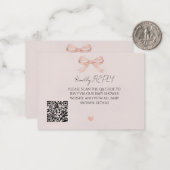 Roze Strik QR-code RSVP Notitiekaartje (Voorkant / Achterkant in situ)