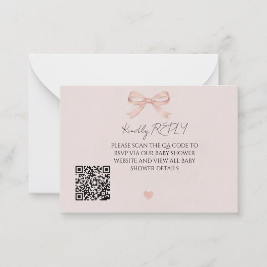Roze Strik QR-code RSVP Notitiekaartje (Voorkant)