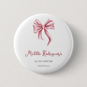 Roze Strik Quinceanera Feest Ronde Button 5,7 Cm