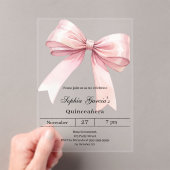 Roze strik Quinceanera luxe helder Acryl Uitnodigingen (Insitu (Draagbaar))