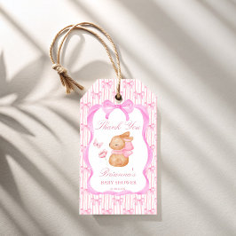Roze strik rand meisjes baby shower cadeautje met  cadeaulabel