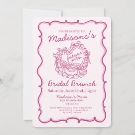 Roze Strik Retro Hart Coquette Cake Bruids Brunch Kaart