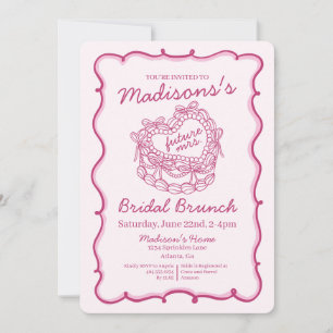 Roze Strik Retro Hart Coquette Cake Bruids Brunch Kaart