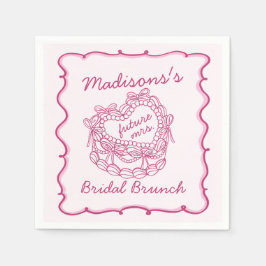 Roze Strik Retro Hart Coquette Cake Bruids Brunch Servet