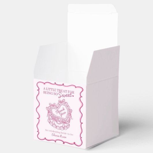 Roze Strik Retro Hart Coquette Cake Bruidsdouche Bedankdoosjes (Geopend)