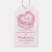 Roze Strik Retro Hart Coquette Cake Bruidsdouche Cadeaulabel (Achterkant)