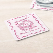 Roze Strik Retro Hart Coquette Cake Bruidsdouche Kartonnen Onderzetters (Schuin)