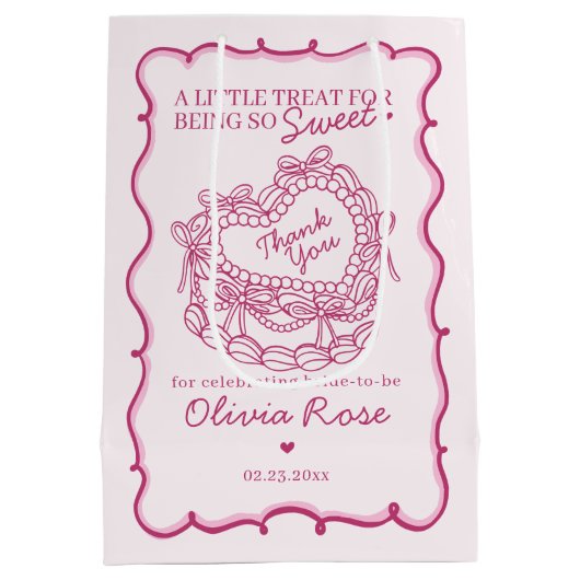 Roze Strik Retro Hart Coquette Cake Bruidsdouche Medium Cadeauzakje (Achterkant)