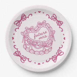 Roze Strik Retro Hart Coquette Cake Bruidsdouche Papieren Bordje