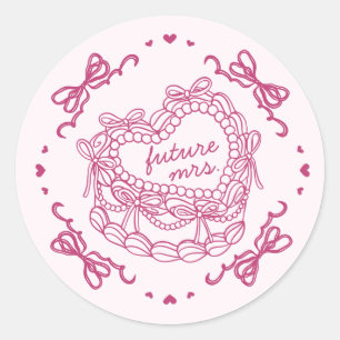 Roze Strik Retro Hart Coquette Cake Bruidsdouche Ronde Sticker