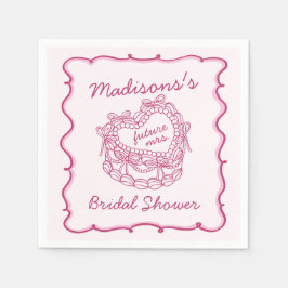 Roze Strik Retro Hart Coquette Cake Bruidsdouche Servet