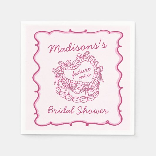 Roze Strik Retro Hart Coquette Cake Bruidsdouche Servet (Voorkant)