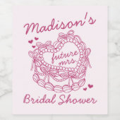 Roze Strik Retro Hart Coquette Cake Bruidsdouche Wijn Etiket (Enkel label)