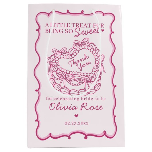 Roze Strik Retro Hart Coquette Cake Bruidsmeisje F Medium Cadeauzakje (Voorkant)
