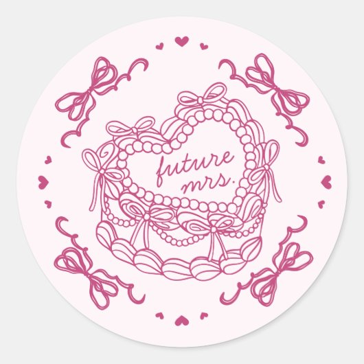 Roze Strik Retro Hart Coquette Cake Bruidsmeisje F Ronde Sticker (Voorkant)