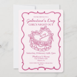 Roze Strik Retro Hart Coquette Cake Galentine Kaart