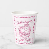 Roze Strik Retro Hart Coquette Cake Galentines Papieren Bekers (Achterkant)