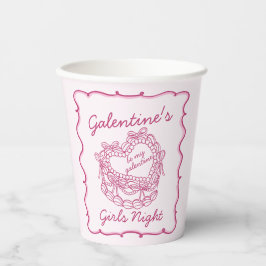 Roze Strik Retro Hart Coquette Cake Galentines Papieren Bekers
