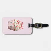Roze Strik Rode Harten Cupcake Bagagelabel (Voorkant horizontaal)
