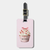 Roze Strik Rode Harten Cupcake Bagagelabel (Voorkant verticaal)