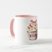 Roze Strik Rode Harten Cupcake Verjaardag Mok (Voorkant links)