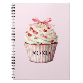 Roze Strik Rode Hartjes Cupcake   Notitieboek