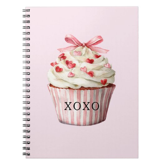 Roze Strik Rode Hartjes Cupcake   Notitieboek (Voorkant)