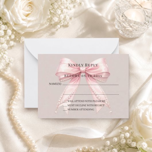 Roze strik roodbruine reactie RSVP Notitiekaartje
