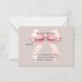 Roze strik roodbruine reactie RSVP Notitiekaartje (Voorkant)