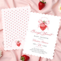 Roze Strik Roze Aardbei Meisje Baby Shower Uitnodi