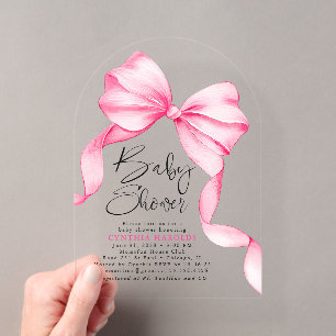 Roze Strik Roze Baby Meisje Baby Shower Acryl Uitnodigingen