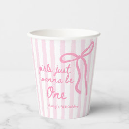 Roze Strik Roze Boog 1e Verjaardag Meisjes Willen Papieren Bekers
