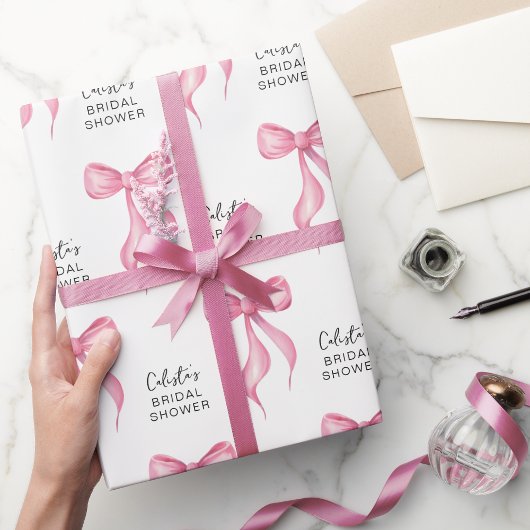 Roze Strik Roze Bruiloftsfeestje Cadeaupapier