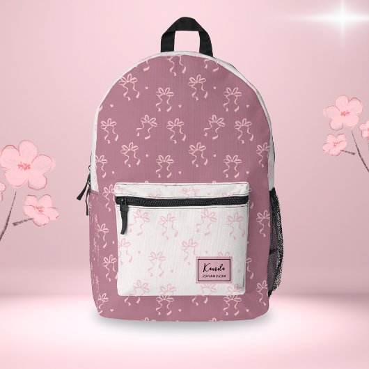 Roze Strik Roze Coquette Aangepast Script Naam Bedrukte Rugzak