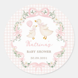Roze Strik Roze Gans Coquette Bloemige Baby Shower Ronde Sticker