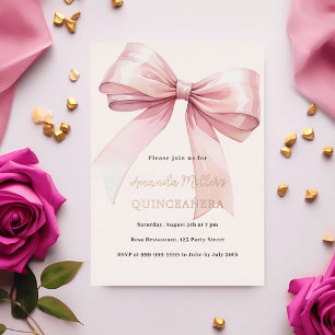 Roze strik roze goud Quinceanera luxe Folie Uitnodiging