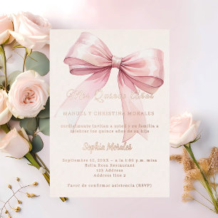 Roze strik roze gouden Quinceanera elegant Folie Uitnodiging