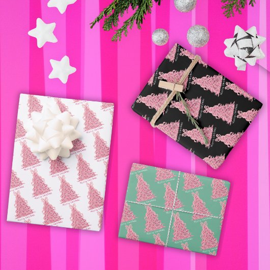 Roze Strik Roze Kerstboom Inpakpapier Vel