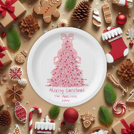 Roze Strik Roze Kerstboom Papieren Bordje