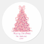 Roze Strik Roze Kerstboom Ronde Sticker (Voorkant)