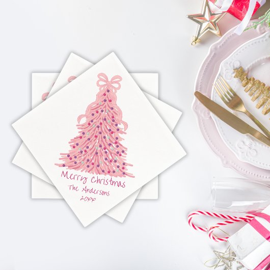 Roze Strik Roze Kerstboom Servet