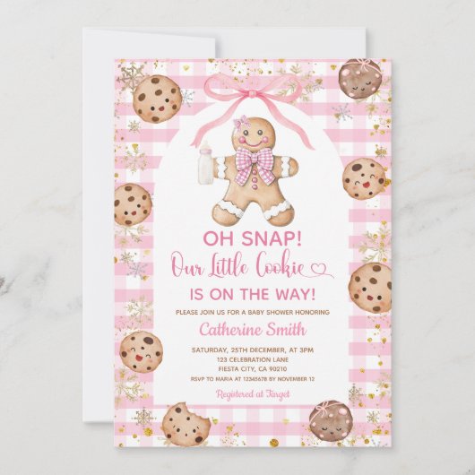 Roze Strik Roze Koek Christmas Baby Shower Gingham Kaart (Voorkant)