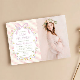 Roze Strik Roze Lint Foto Baby Shower Kaart