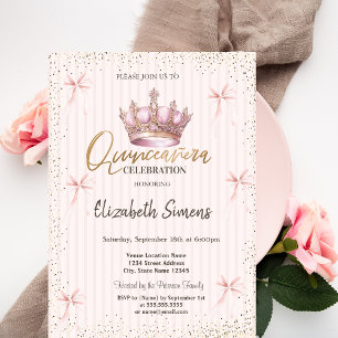 Roze Strik Roze Lint Quinceañera Koninklijke Kroon Kaart