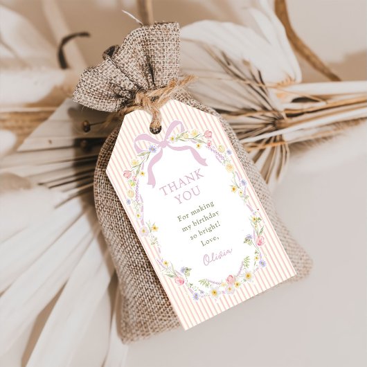Roze Strik Roze Lint Verjaardag Cadeaulabel