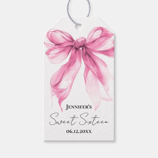 Roze Strik Roze Script Sweet 16 Dank Je Cadeaulabel (Voorkant)