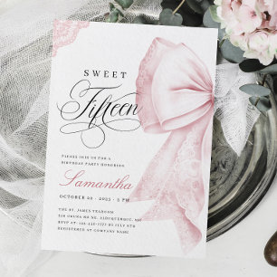 Roze Strik Roze Sweet Fifteen Verjaardag Kaart
